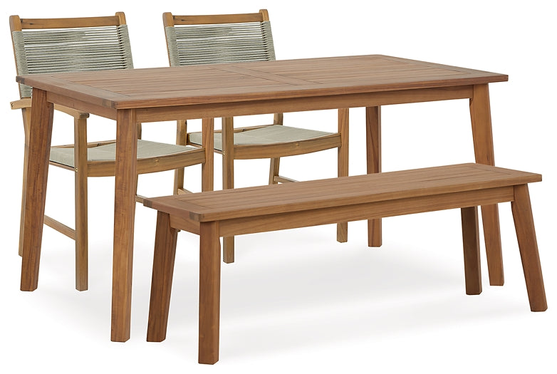 Janiyah Outdoor Dining Table and 2 Chairs and Bench